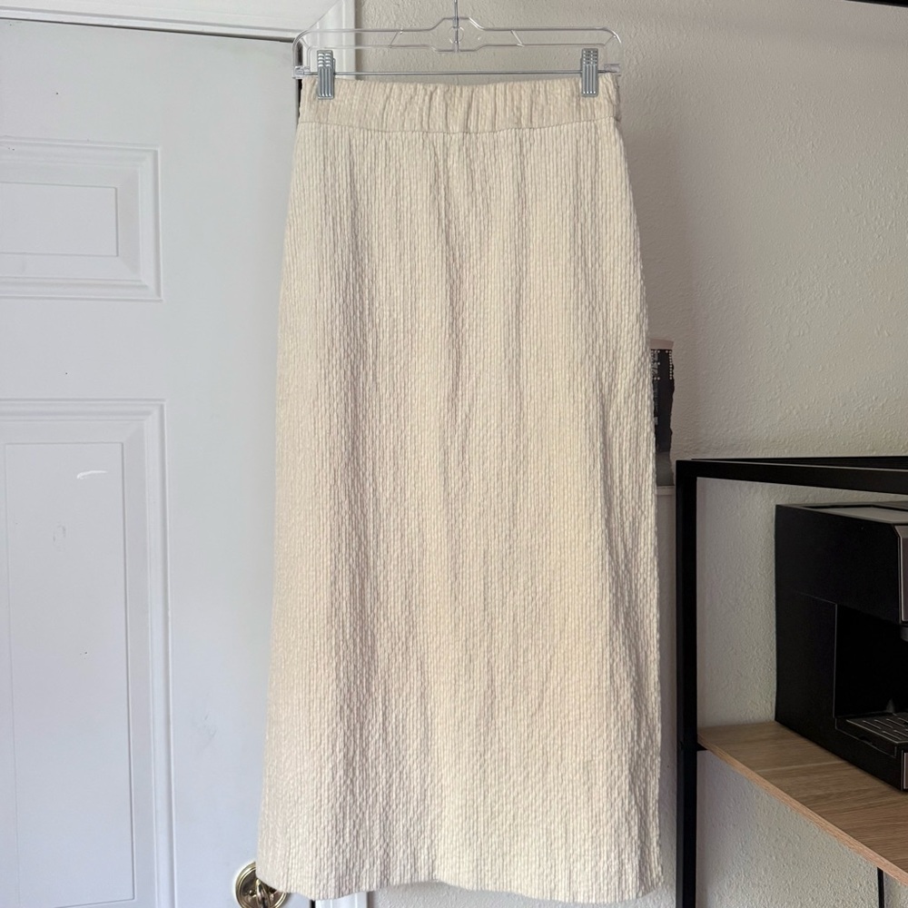 LVIR‎ cream ivory knit stretch corduroy cotton blend elastic pull on midi skirt